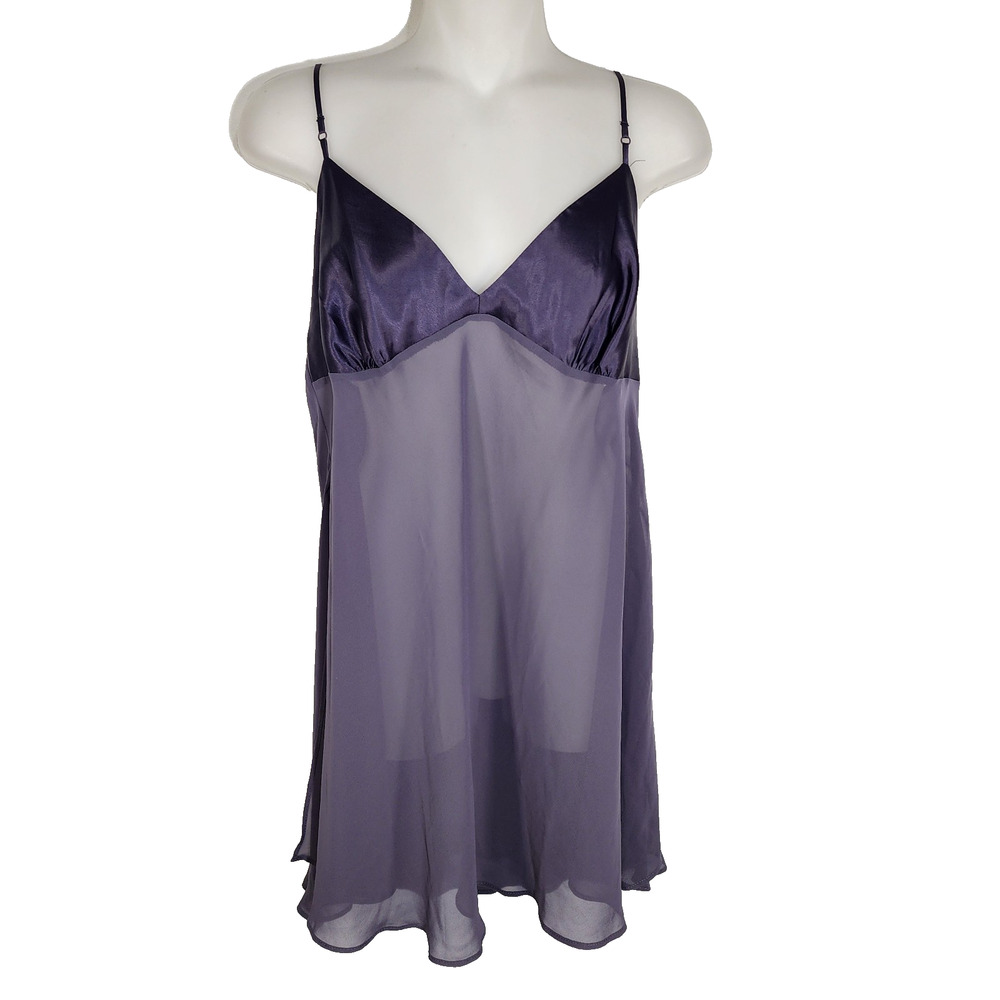 Victoria’s Secret Vintage Y2K Babydoll Slip Dress Chemise Purple Large Sheer